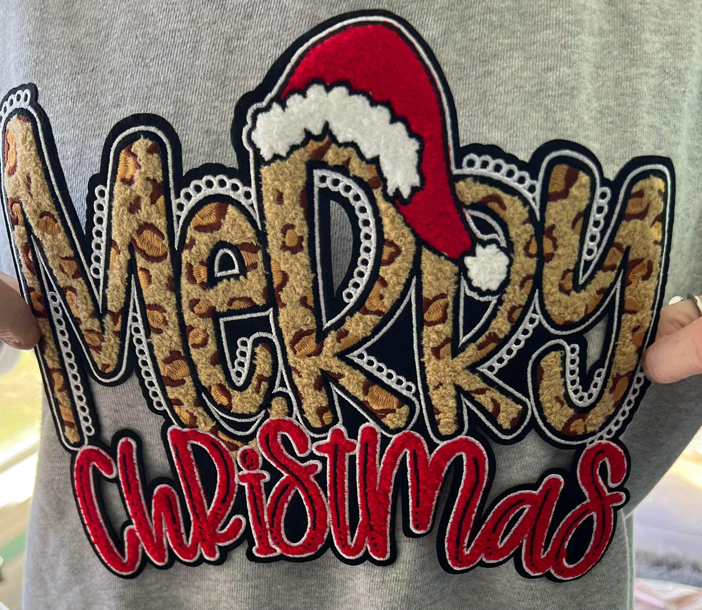 Merry Christmas Leopard Chenille Patch