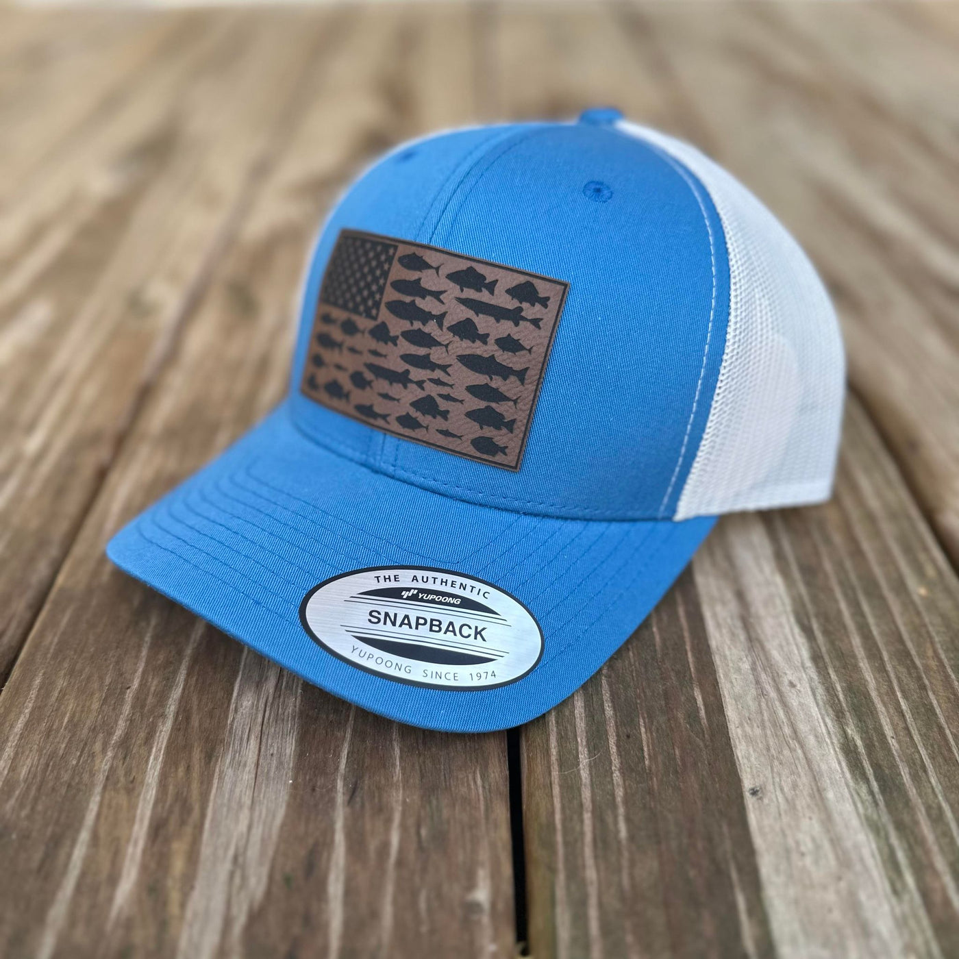 American Flag Fishing Leatherette Patch Hat
