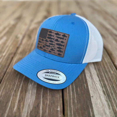 American Flag Fishing Leatherette Patch Hat