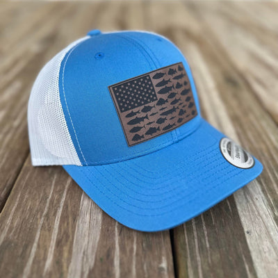 American Flag Fishing Leatherette Patch Hat