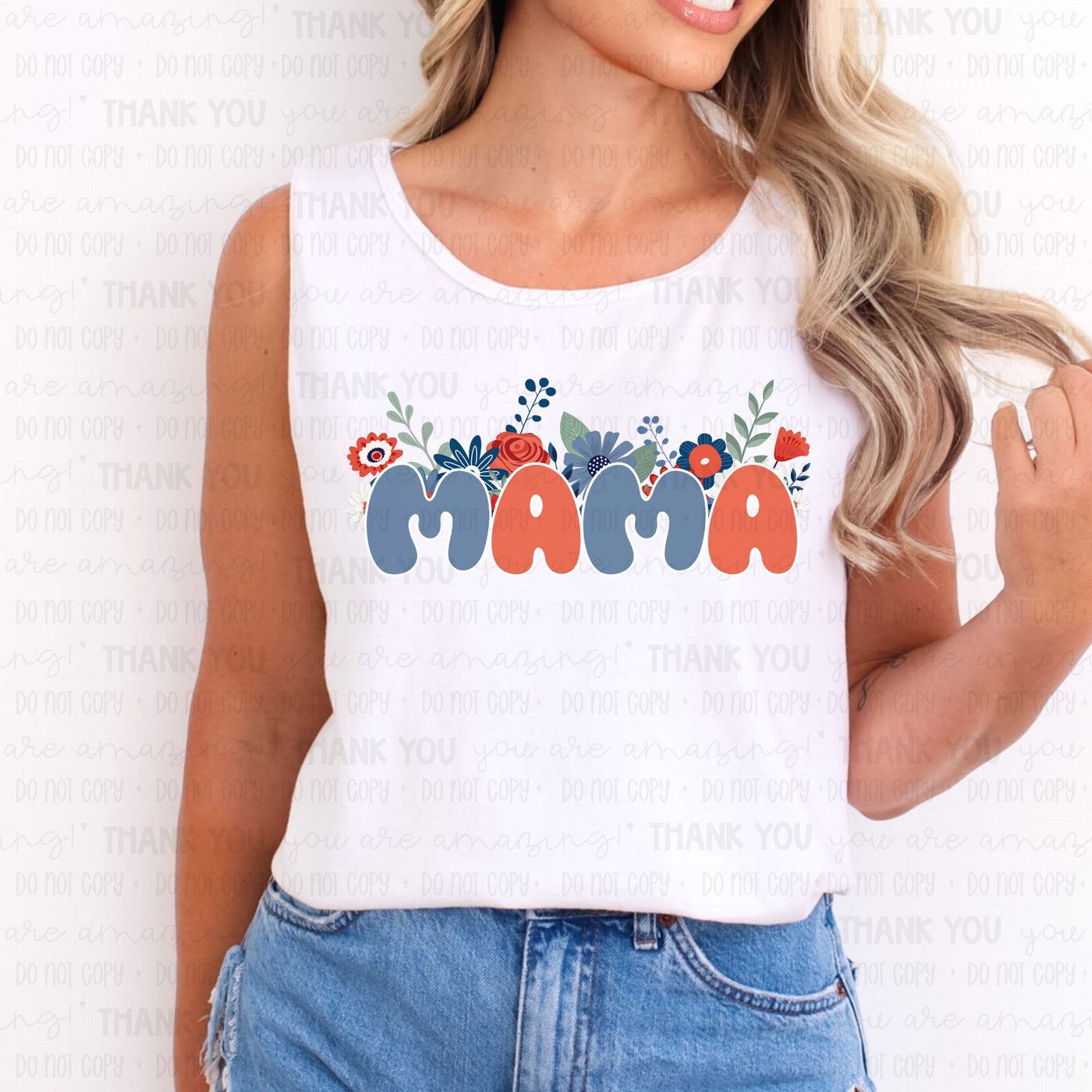 Mama Red, White, Blue Florals