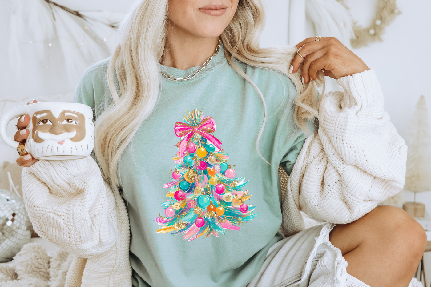 Preppy Faux Glitter Christmas Tree  - Pre-made gang sheet