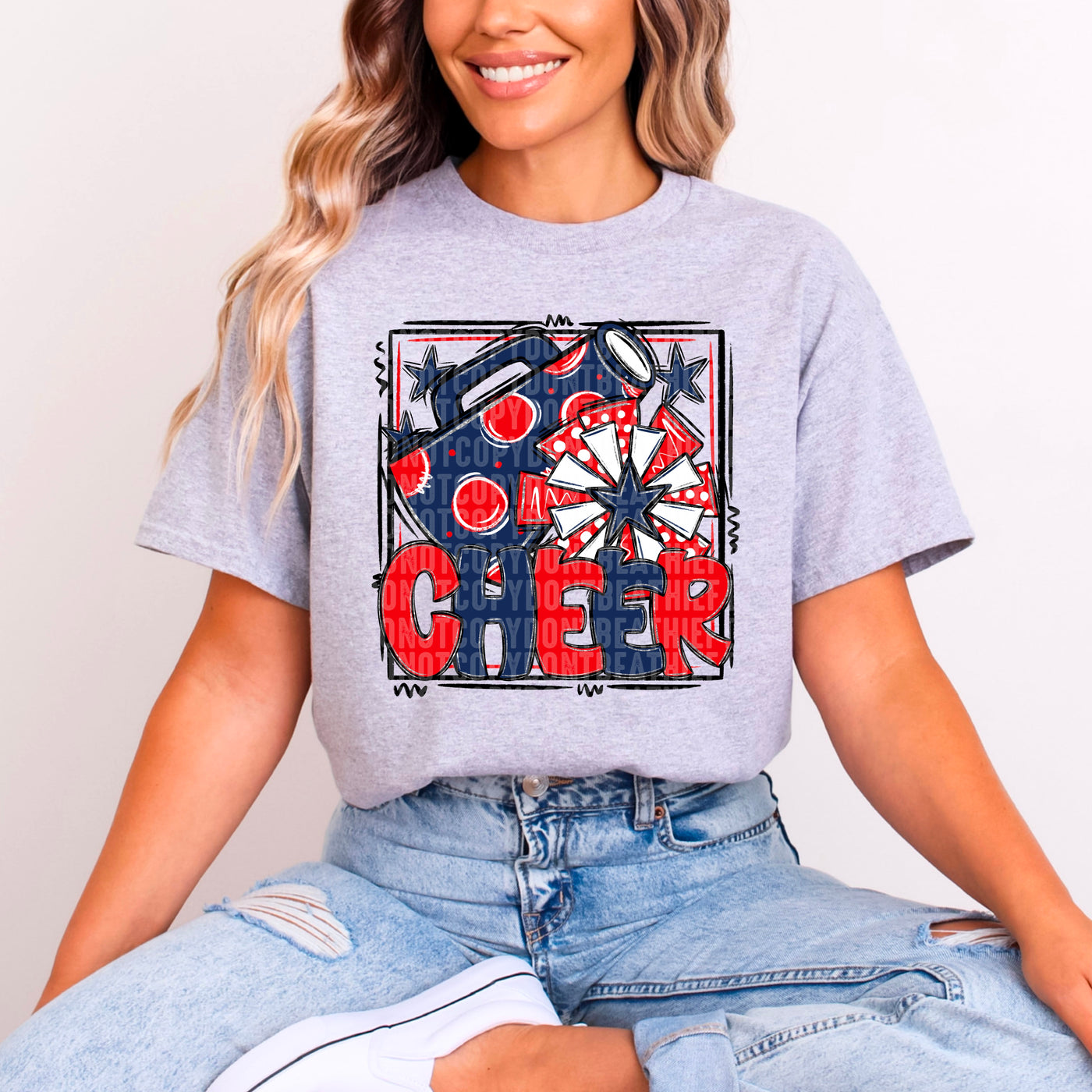 Cheer - Red & Navy Blue - w/ Frame