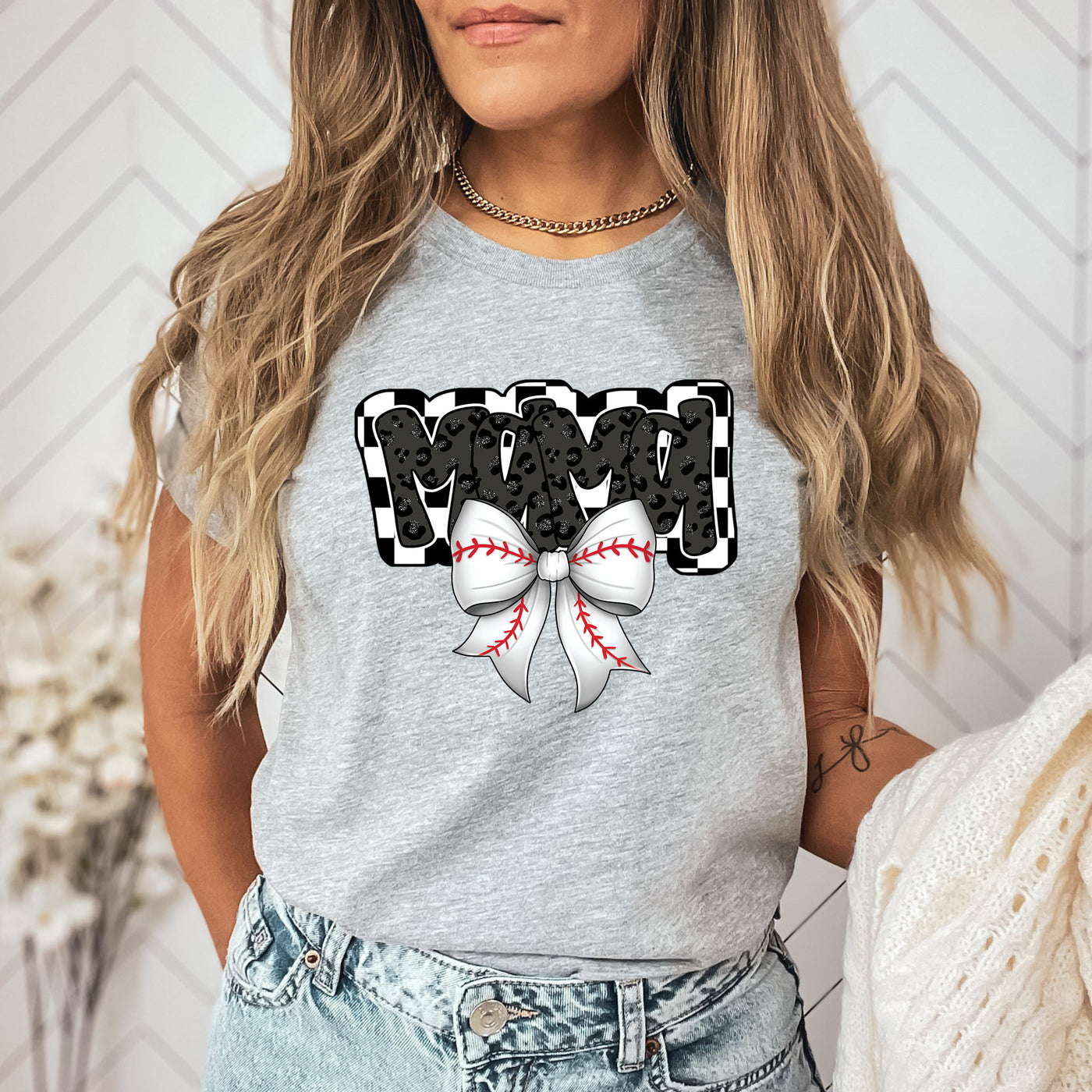 Checked Baseball Mama Bow