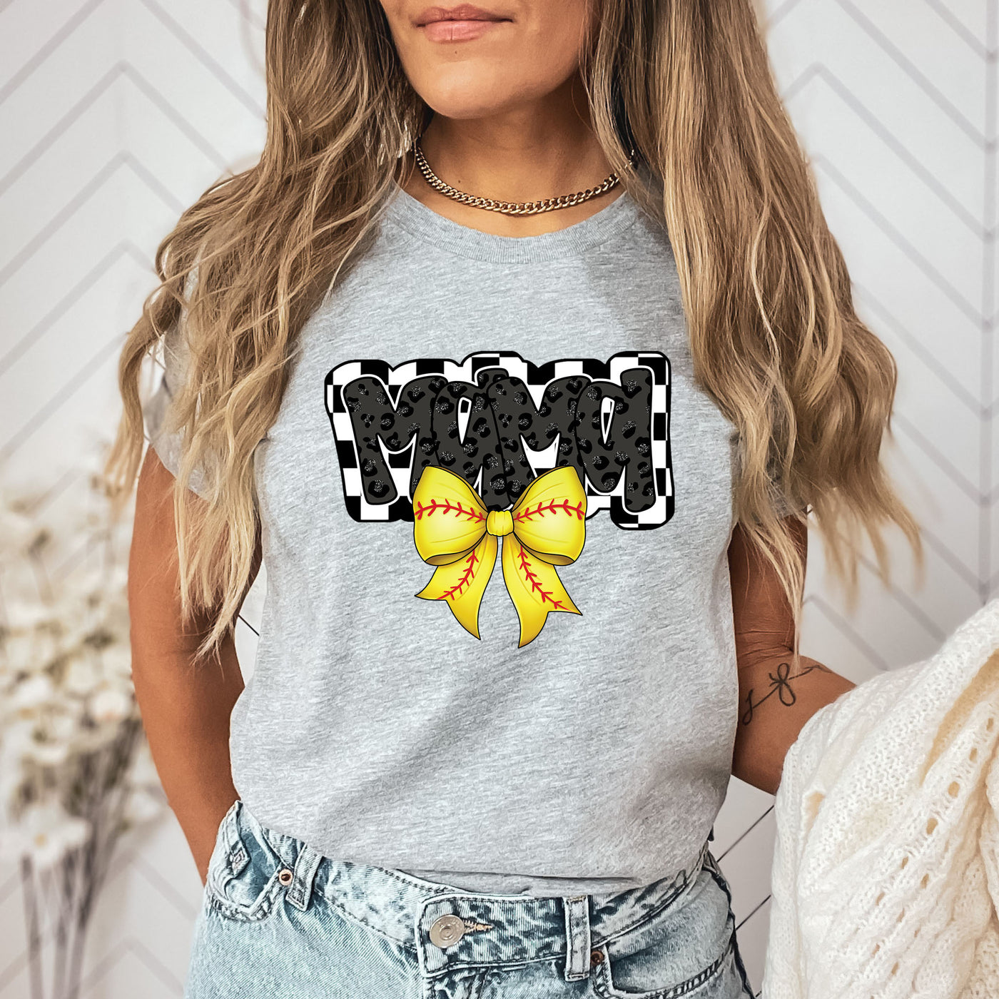 Checked Softball Mama Bow