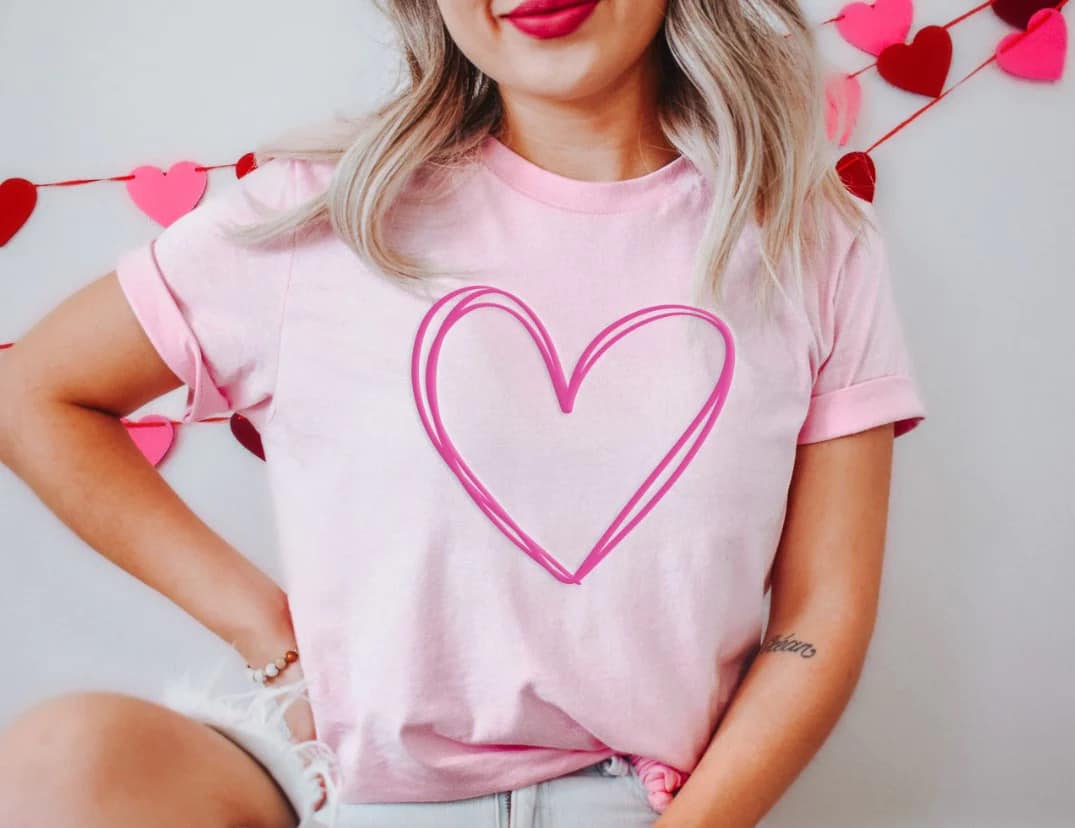 Pink Doodle Heart - Puff Print