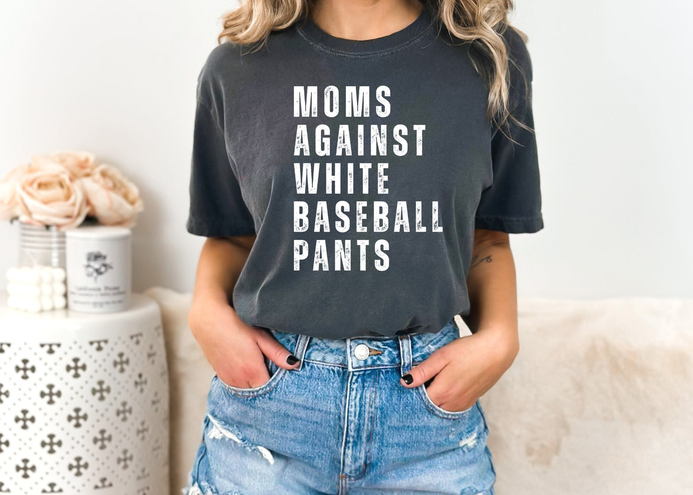 Moms against white baseball pants