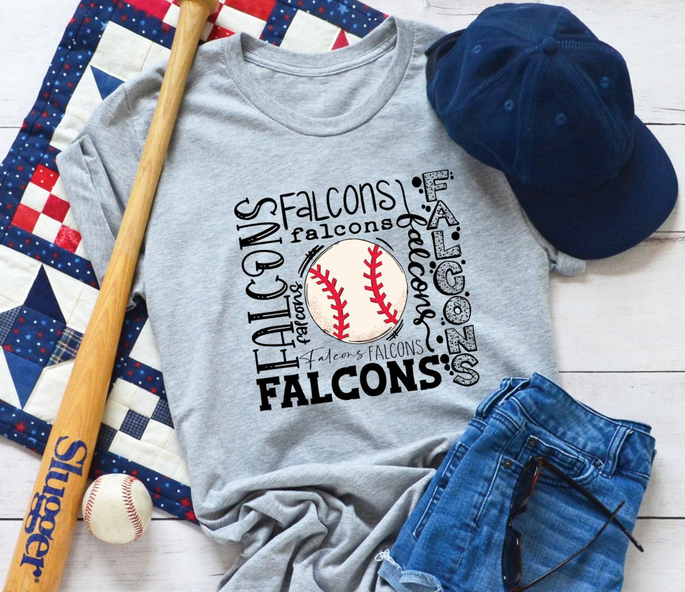 Falcons Baseball Typography - Grace & Co. Designs 