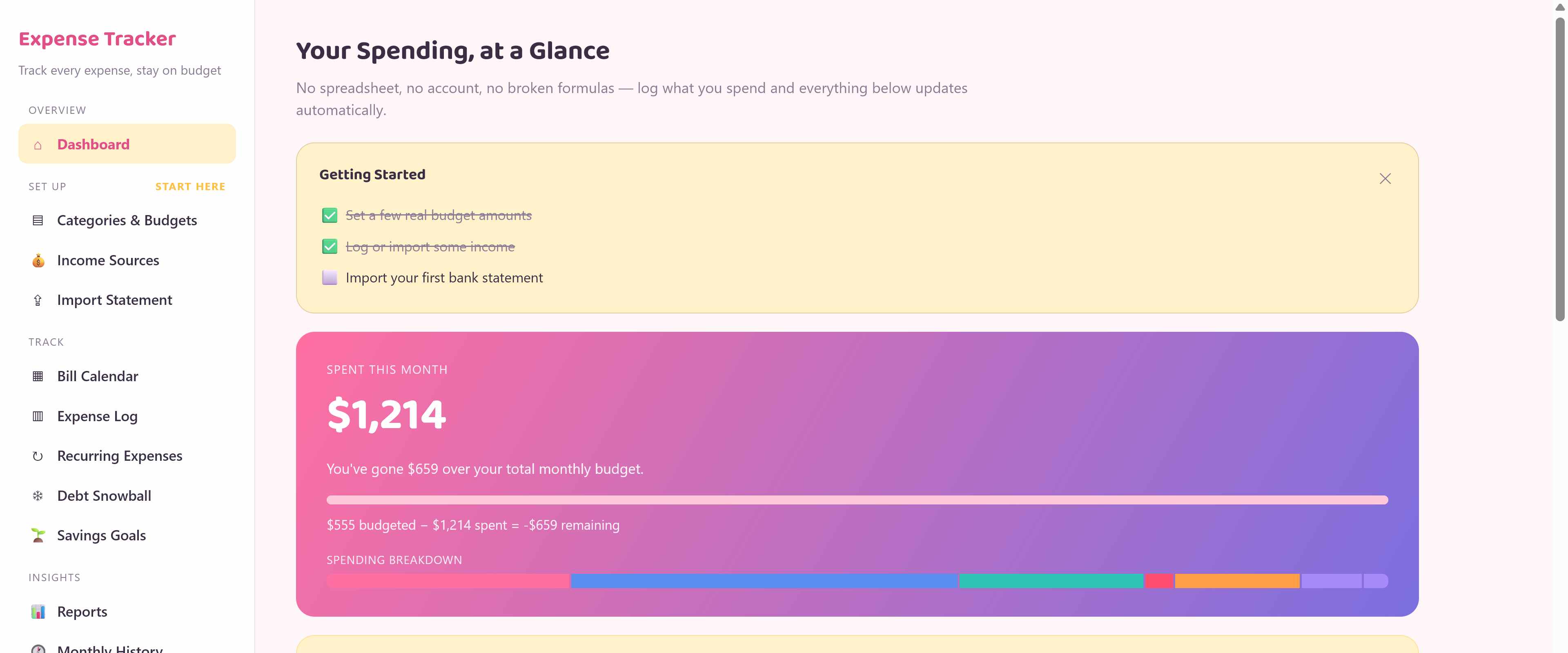 Expense Tracker dashboard