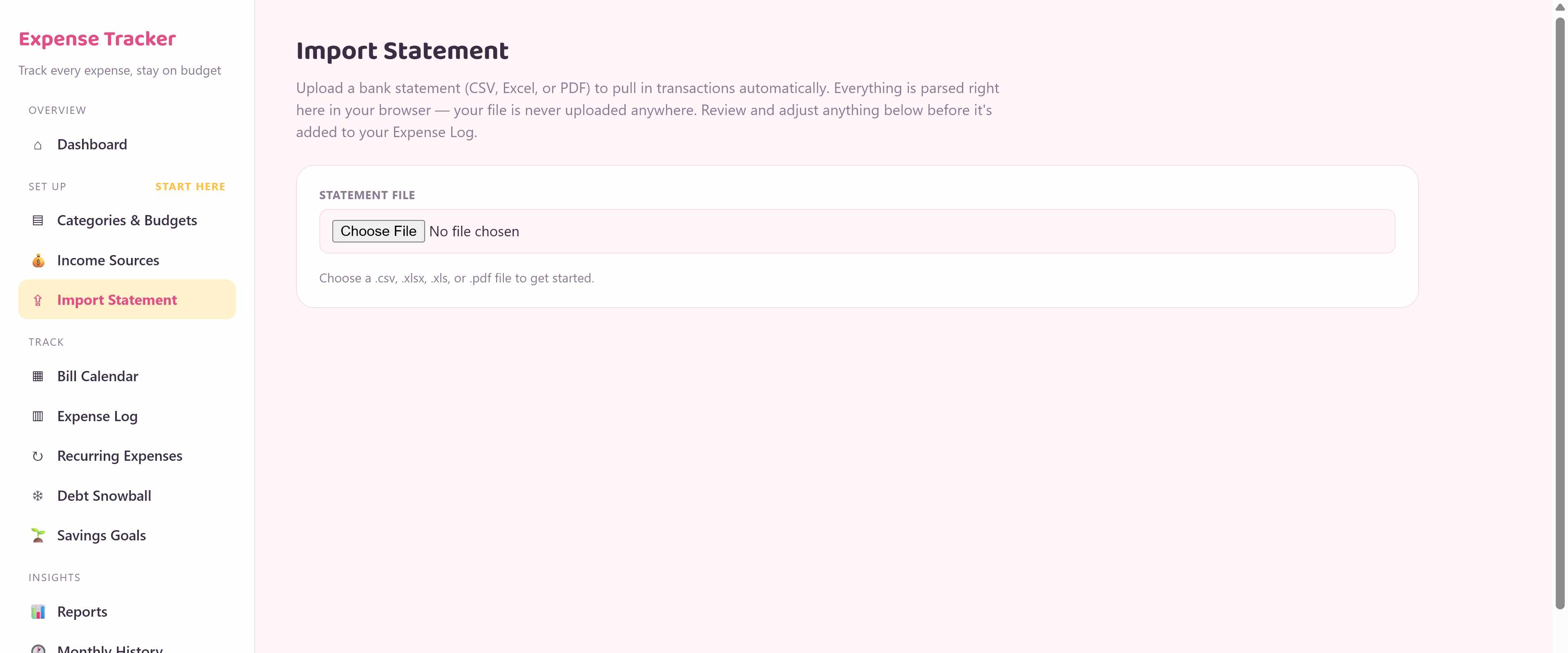 Statement import screen