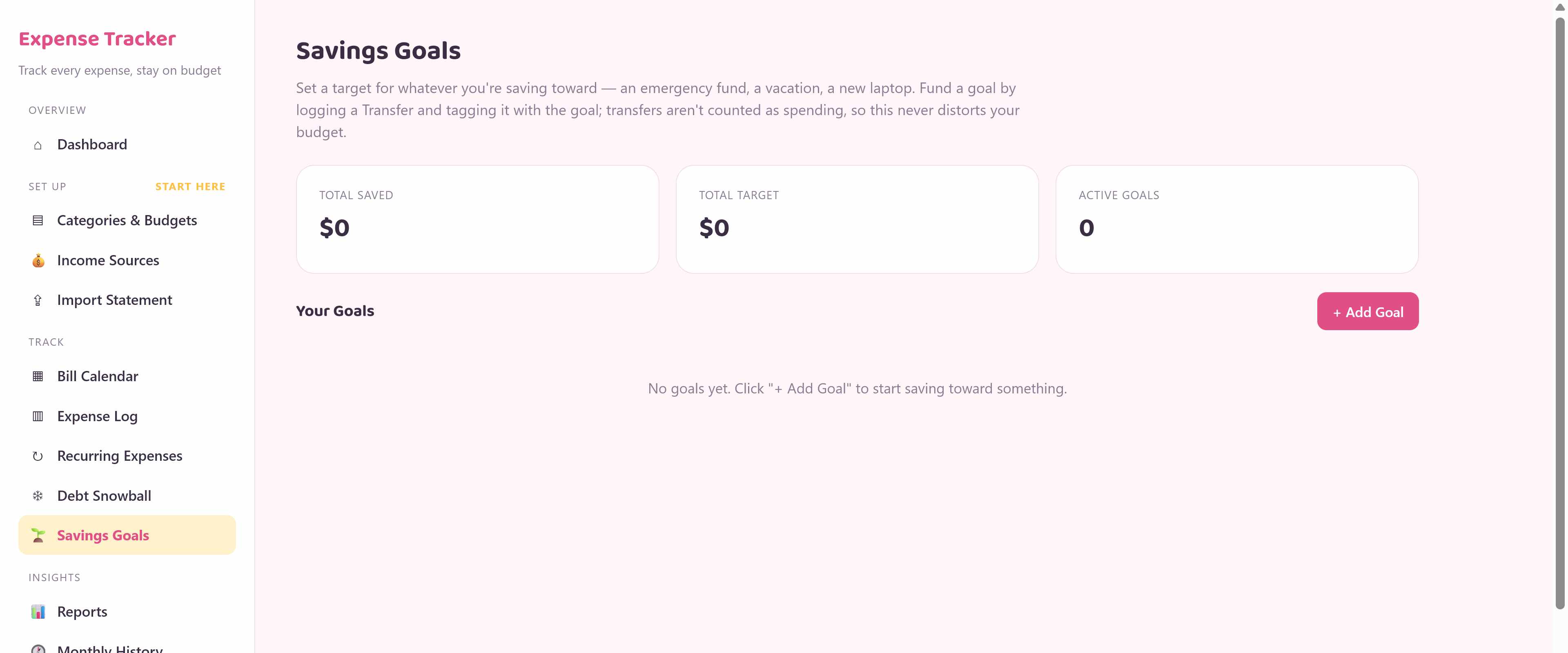 Savings goals preview